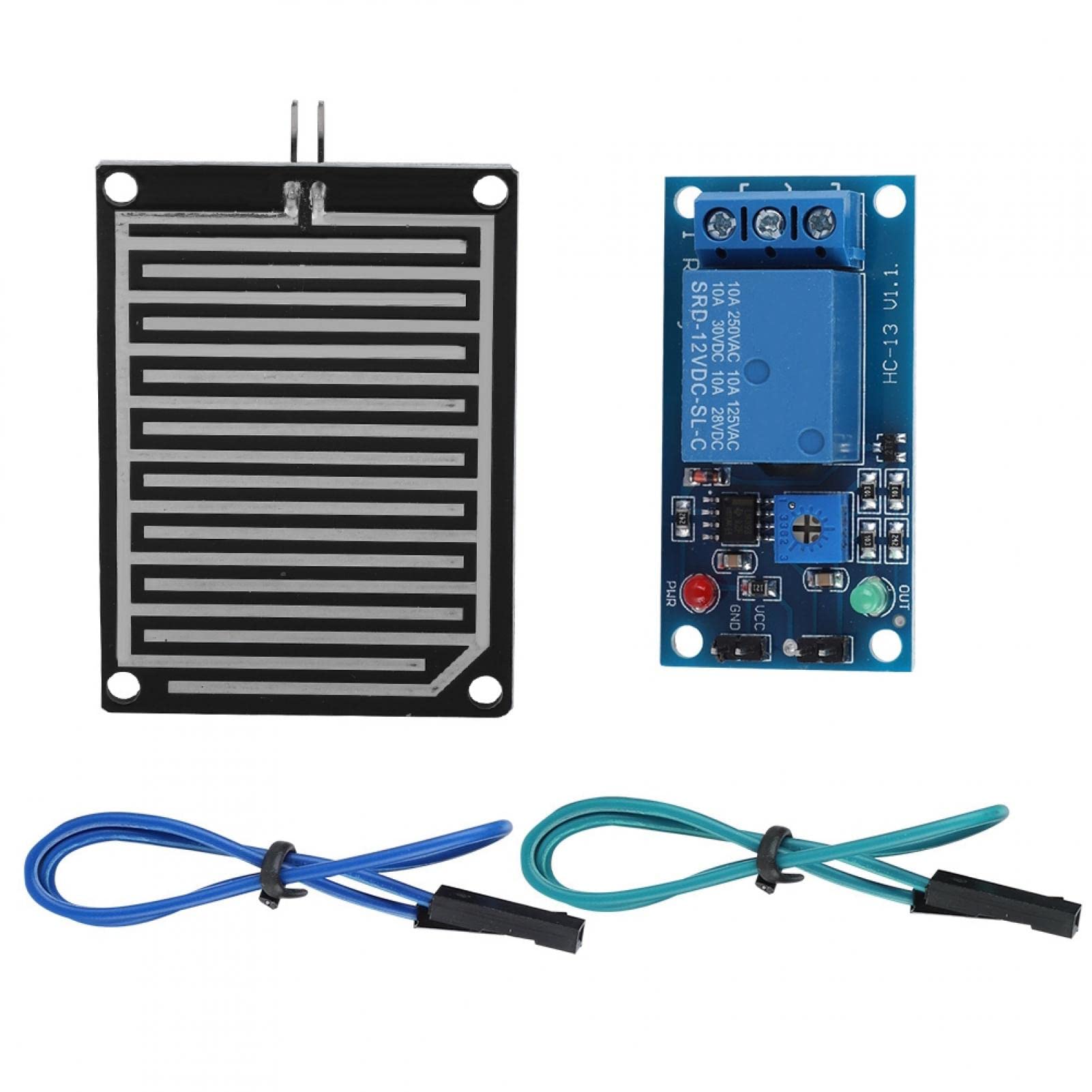 Kuuleyn Blue Rain Water Sensor Module, Raindrops Sensor, Raindrops 12V Rain Water Detection Module Relay Control With Relay And 20Cm Cable