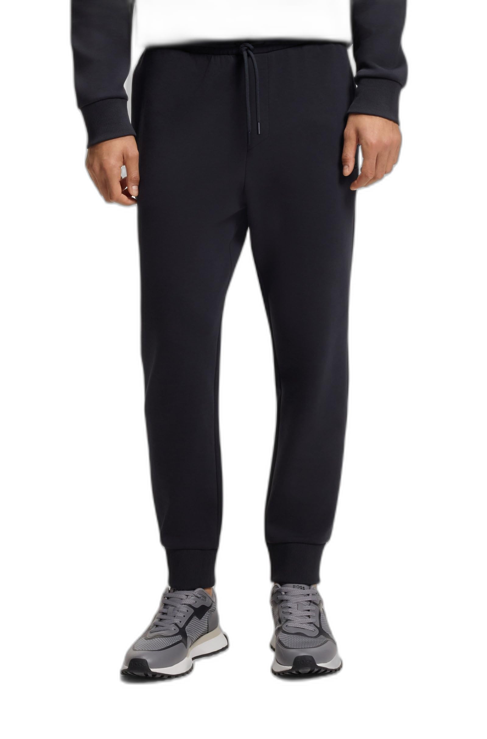 BOSS Men's Hadiko Stretch Cotton Logo Print Jogging Bottoms, Dark Blue 402, L