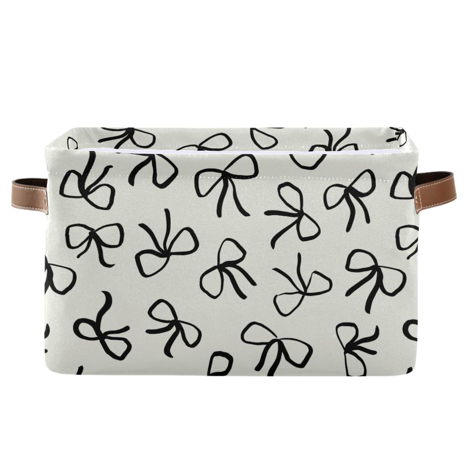 Wusikd Black Bows Storage Basket Set of 1 Large Fabric Beige Storage Basket Bins Box Cube with Handles Collapsible Closet Shelf Clothes Organizer Basket for Nursery Bedroom