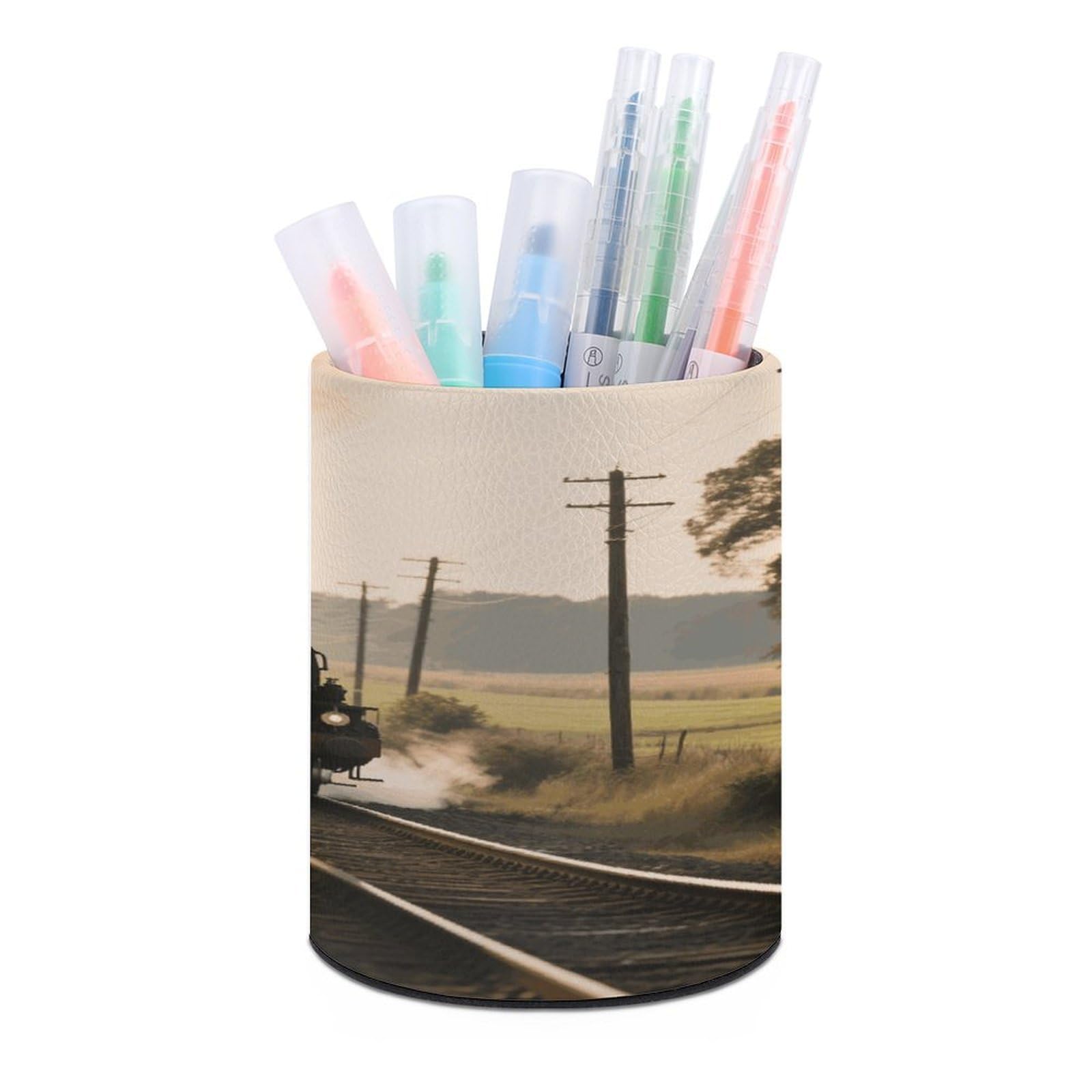 VstaDank Steam Train Pen Holder for Desk Makeup Brush Holders Stylish Pen Cup Cute Pencil Cup Round Pencil Holder Decor Brush Scissor Holders for Multifunctional Office Supplies