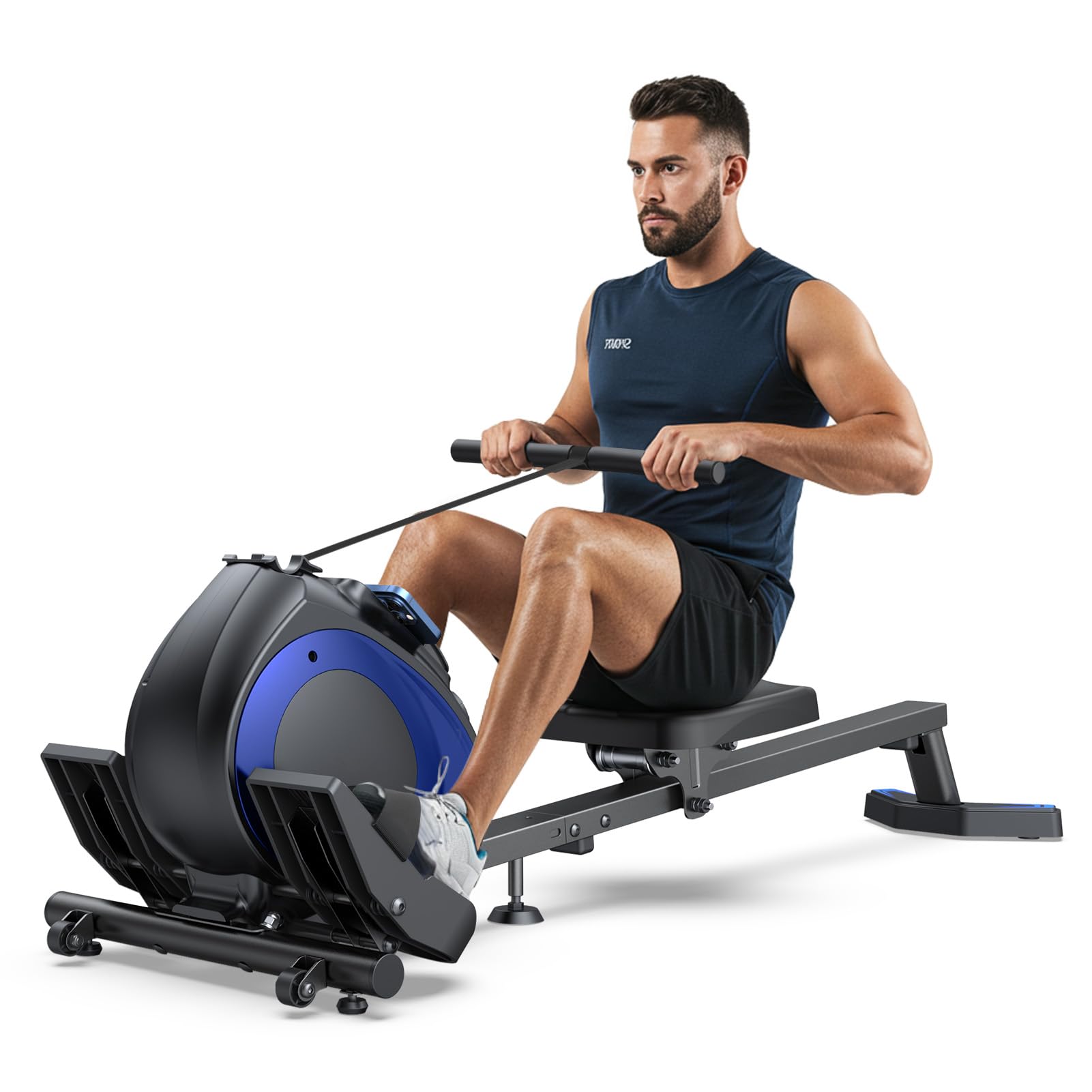 WELLFITRowing Machine for Home - Magnetic Rowing Machines 300lbs Capacity, Quiet Compact Smart Indoor Rower with Adjustable Resistance, Work with KINOMAP for Glute,Leg,Arm Muscles Workout Exercise