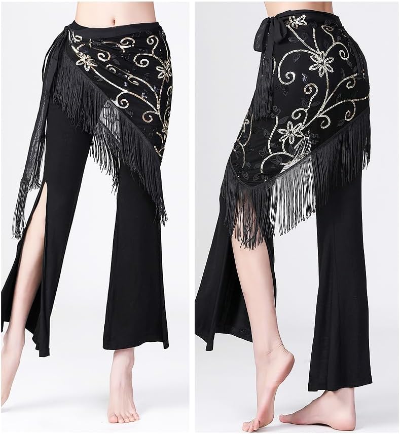 Women Belly Dance Hip Scarf Triangle Dance Belt Skirt with Fringe - Image 5