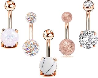 14G Belly Button Rings Belly Rings, 5 PCS Belly Button Piercings Jewelry Belly Rings for Women Girls Navel Rings Navel Piercing Jewelry Belly Bar