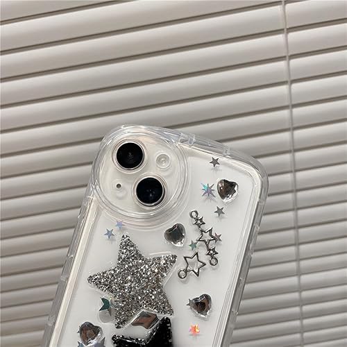 Miniatura 6 de Funda para iPhone 12 con accesorios de cadena de dijes para teléfono, bonita funda 3D brillante con estrellas brillantes y diamantes de imitación