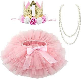 BGFKS Baby Girls Soft Tutu Skirt with Cotton Diaper Cover,1st Birthday Party Tutu Skirt Sets (Pink)