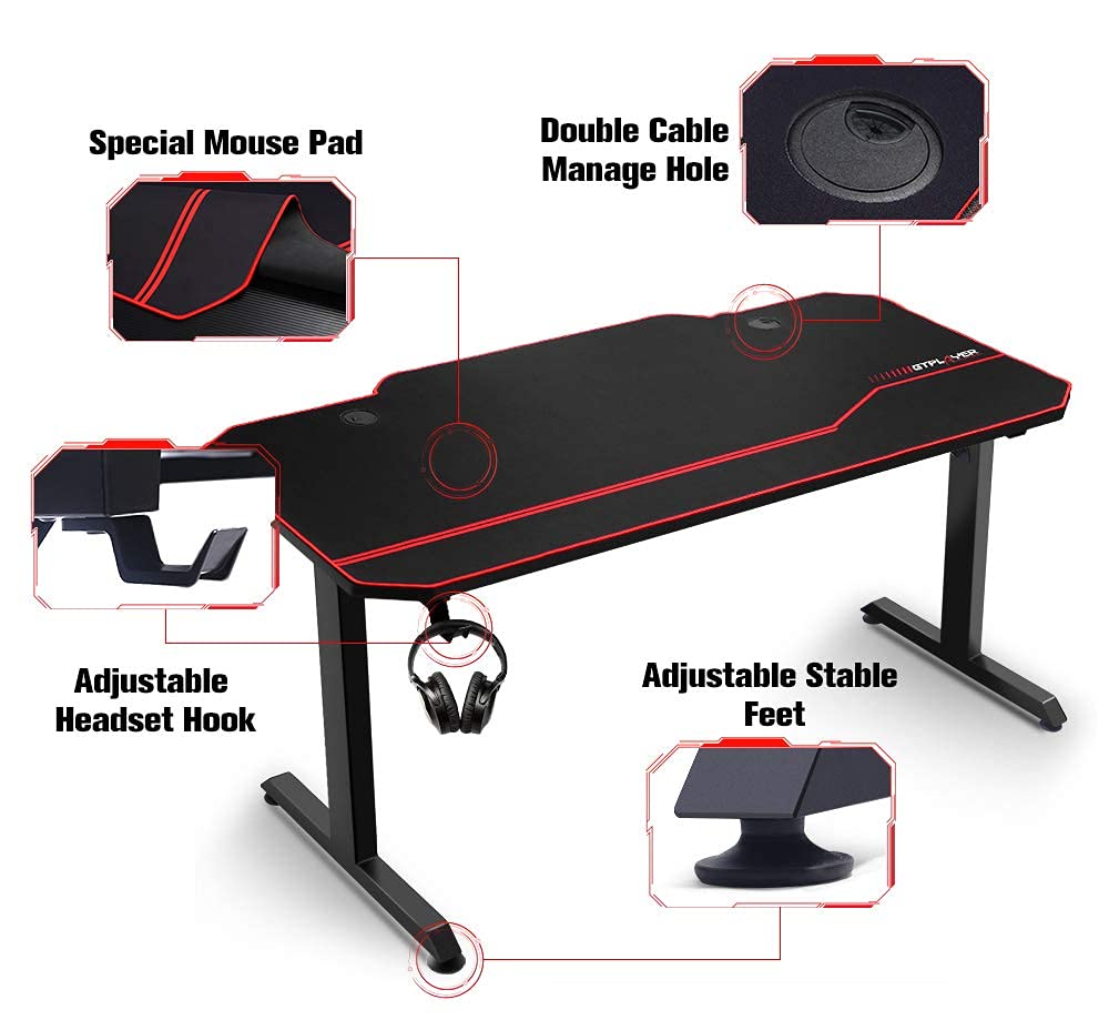 GTPLAYER Gaming Desk 140cm Computer Desk Home Office Desk with Free