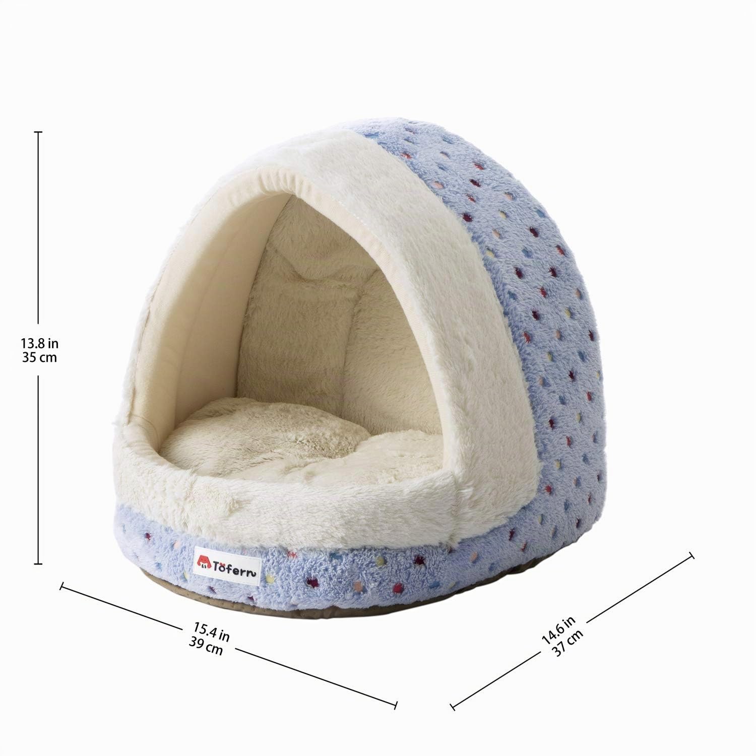 Tofern - Cesta para Perro, Cama para Gatos, para Cachorros, Cesta de Gatito, Suave, cálida, para casa, para Gatos, cómoda, Antideslizante, 39 x 37 x 35 cm, Color Azul