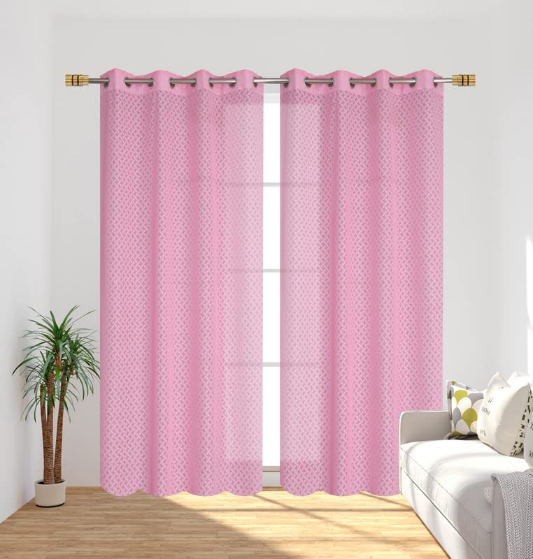 Polyester Criss Cross Net Transparent Sheer Curtain for Window Balcony Living Room, 5 feet Long, Pink, Set of 1-image-31