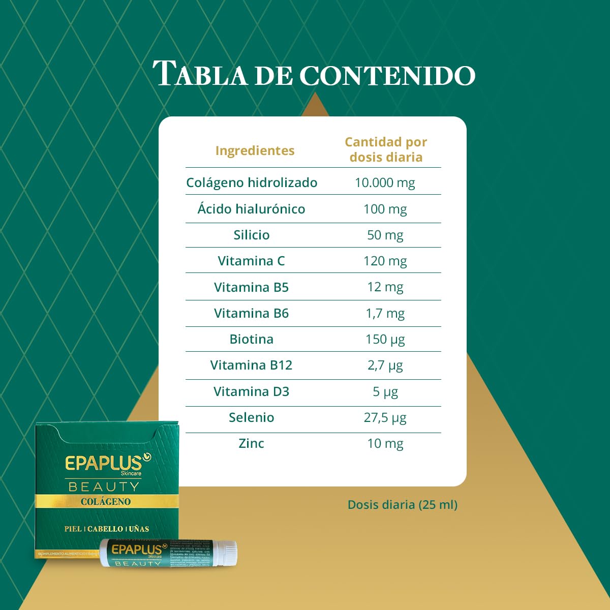 EPAPLUS Beauty | Colágeno Líquido con Ácido Hialurónico, Vitaminas y Minerales | Para Piel, Cabello y Uñas | Rutina de Cuidado Desde el Interior | 20 Viales de 25 ml | Sabor Frutos Rojos