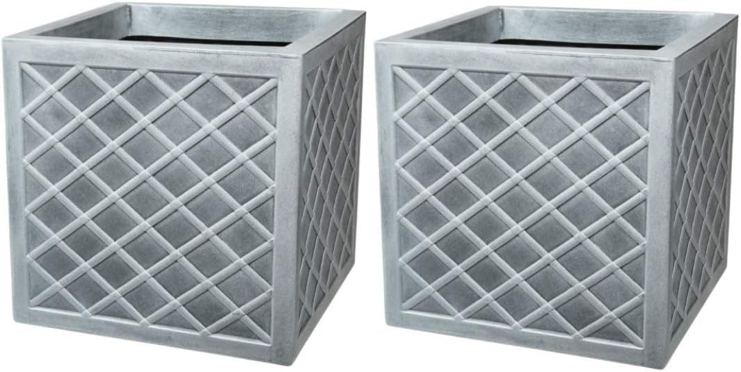 Bowers Bargains Lazio Square Planter, Pewter, 32cm, Lattice Design (32CM 2Pack)