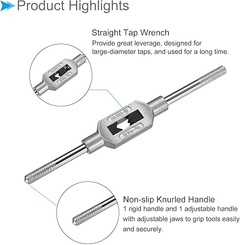 Vista 16 de Mango de llave de grifo, ajuste M1-M8 W1/16-1/4 tamaño de grifos, aleación de zinc y acero al carbono, herramienta de mano de roscado ajustable
