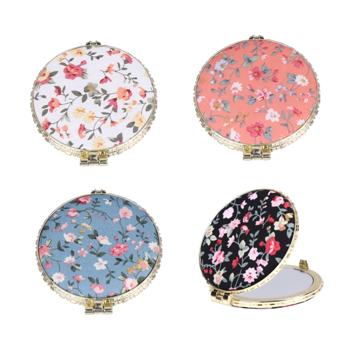 FOMIYES 12 Piezas Mini Espejo De Maquillaje Portátil Plegable De Doble Cara con Impresión De Tela Retro Espejo Compacto Personalizado Maquillaje Redondo Espejo De Mano Perder Ronda Resina