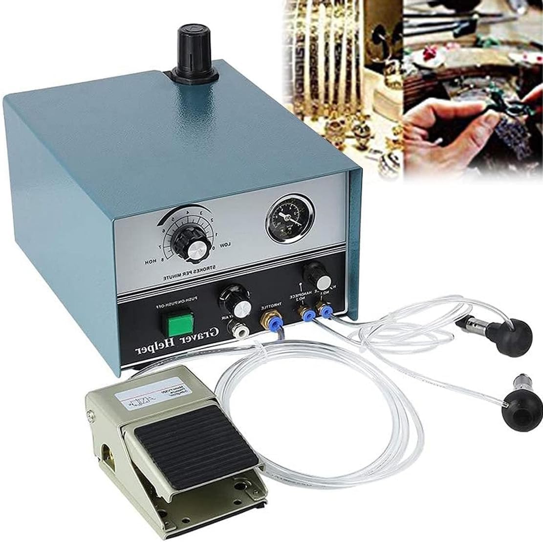 ZMJGLL Pneumatic Manual Engraving Machines, Double Ended Impact Jewelry Engraver, 4000 RPM Adjustable Speed Micro Engraver Tool for Metal Gold Silver
