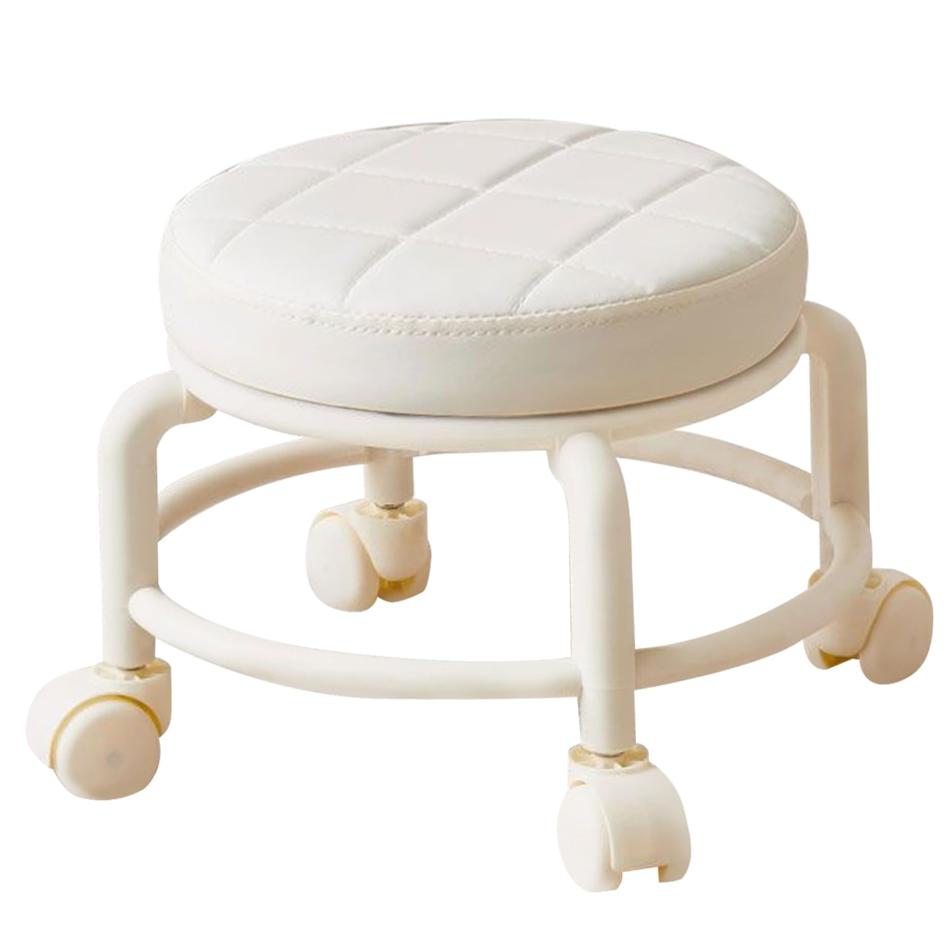 Taburete bajo con Ruedas, taburetes con Ruedas de 10, 2 Pulgadas de Alto, Taburete pequeño con, Silla de pedicura giratoria de 360 ​​° para el hogar, Oficina, Garaje, Tienda, Color Beige