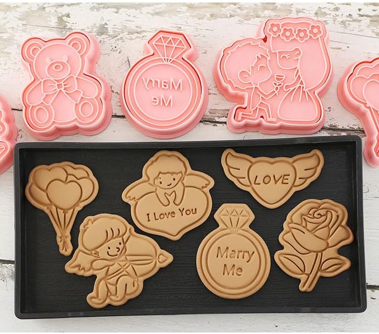 Miniatura 3 de Molde romántico para galletas, adecuado para el día de San Valentín, bodas, aniversarios, herramientas de hornear de dibujos animados 3D, 8 piezas