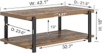 Vista 2 de FOLUBAN Modern Coffee Table, Rustic Wood Center Table with Storage for Living Room, Industrial Rectangle 2 Tier Low Cocktail Tea Table, Rustic Brown