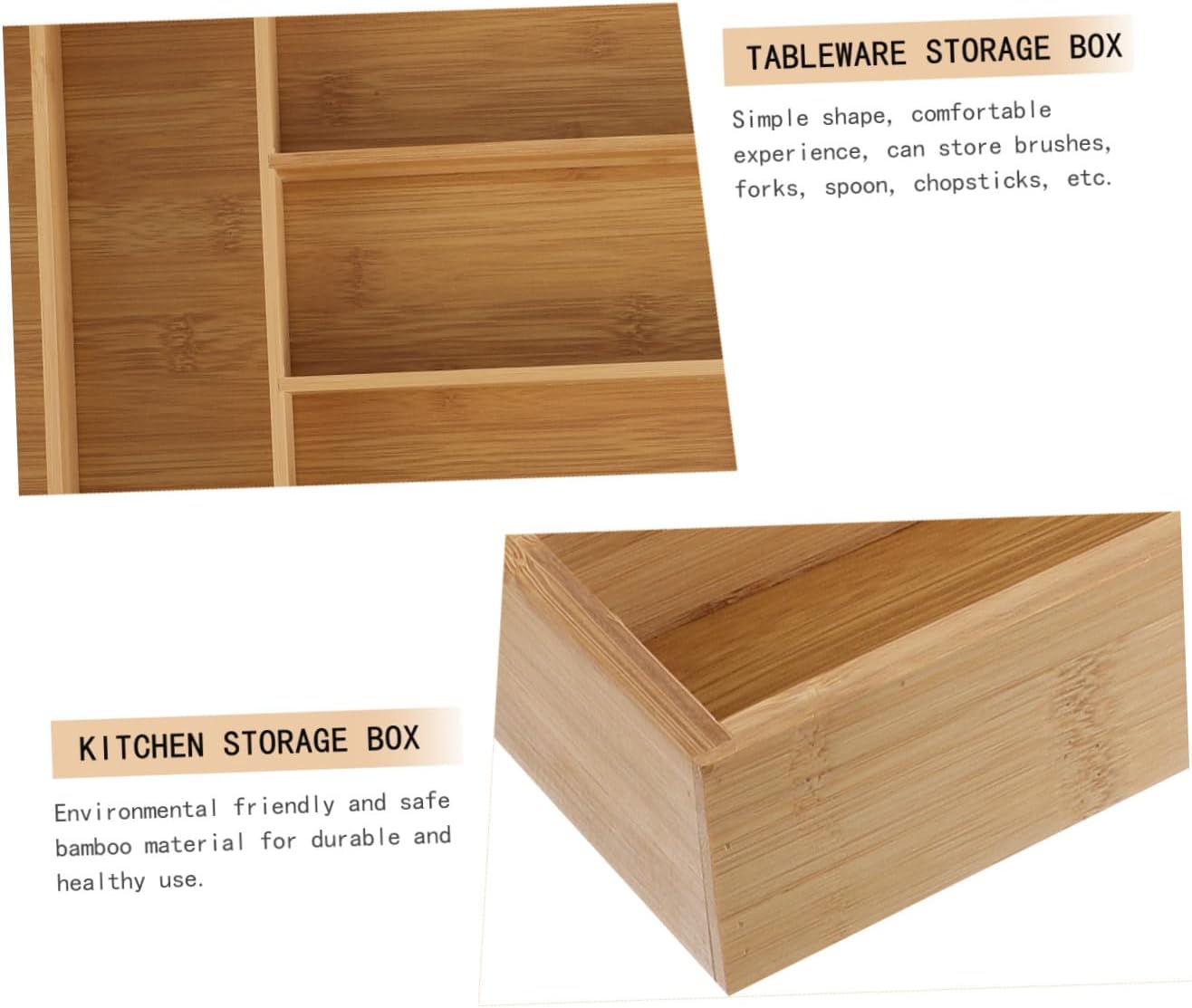 KICHOUSE Drawer Organizer Box with 6 Compartments, Kitchen Cutlery Storage Tray for Flatware and Utensils, Practical Tableware Organizer for Kitchen Drawer Storage