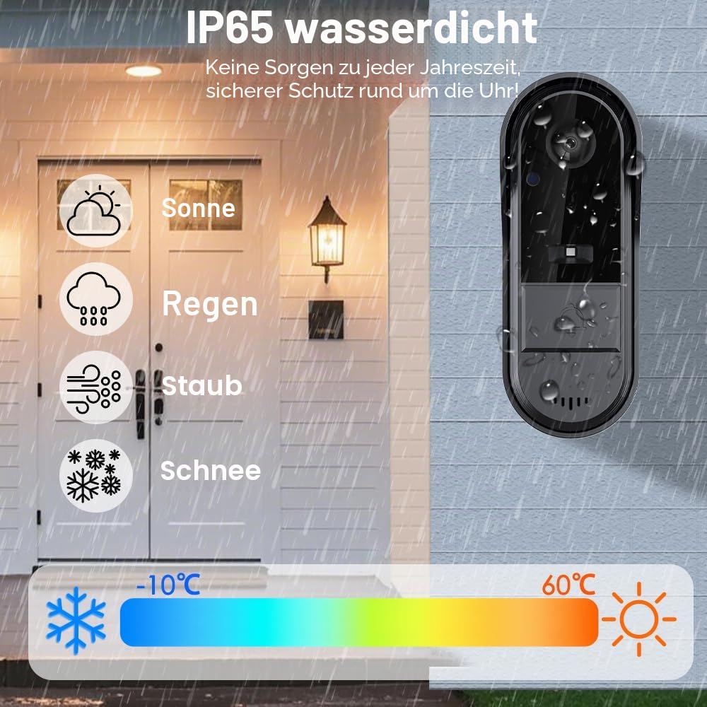 Drahtlose Videoklingel mit Kamera 1080P Funkklingel Aussen Wasserdicht Kabellos Türklingel mit 4,3 Zoll Innenmonitor, 170° Weitwinkel Infrarot Nachtsicht Zwei-Wege Gegensprechanlage Haustürklingel