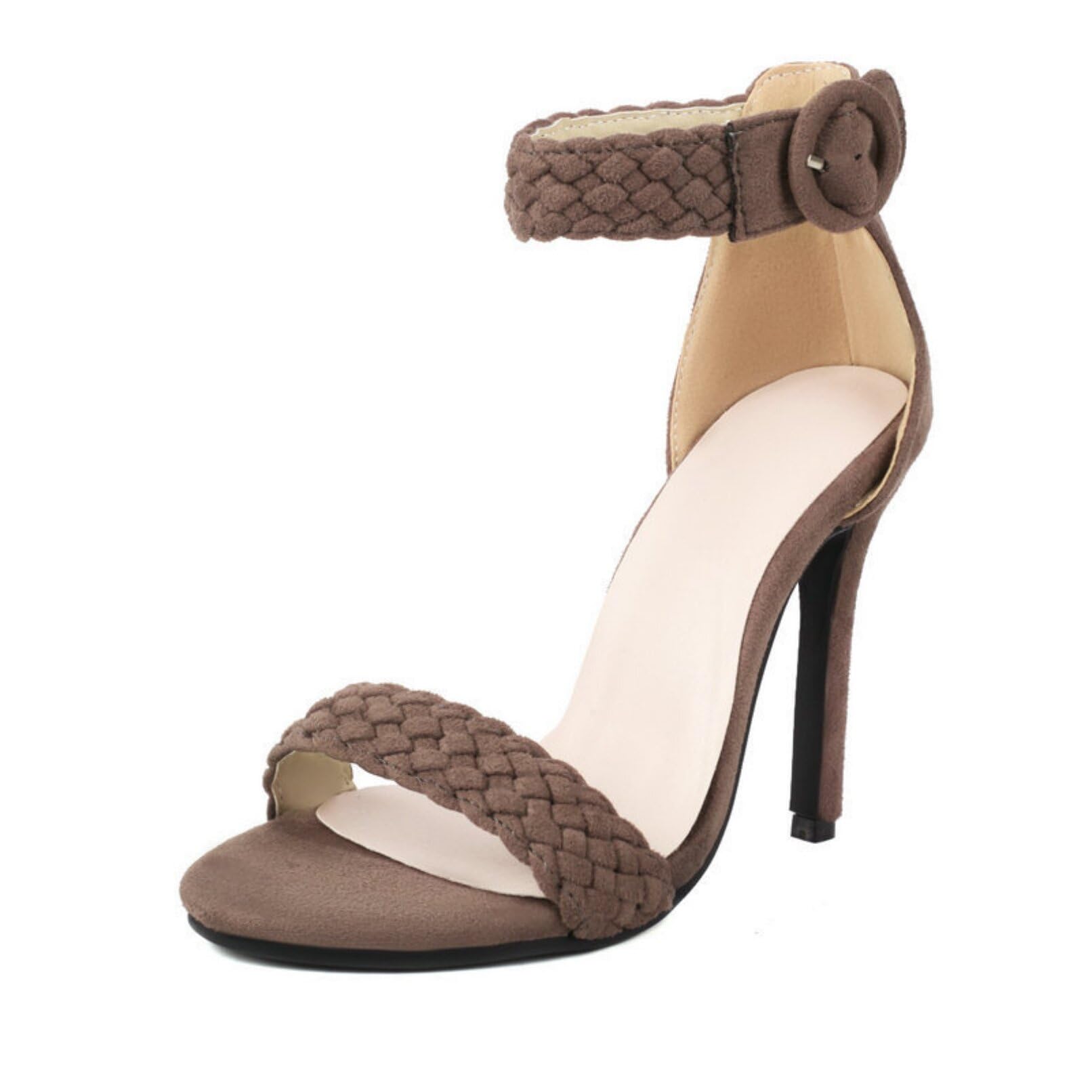 Generico Donna Punta Aperta Fibbia Caviglia Camoscio Elegante Scarpe Cinturini Intrecciati Tacco A Spillo Sandali Tacco Alto Sera Festa Matrimonio Damigella Pumps
