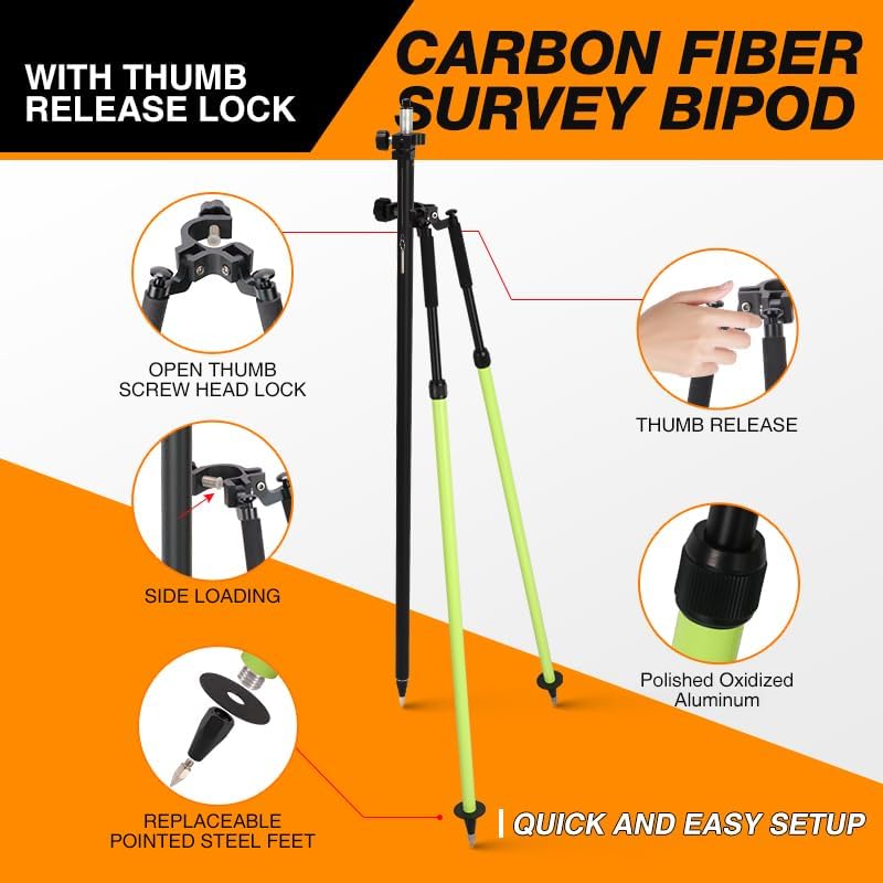 Surveying Bipod Aluminum Stand with Telescopic Struts - Adjustable Height, 5.9FT/1.8M Extended Length - with Carry Bag and Inner Box