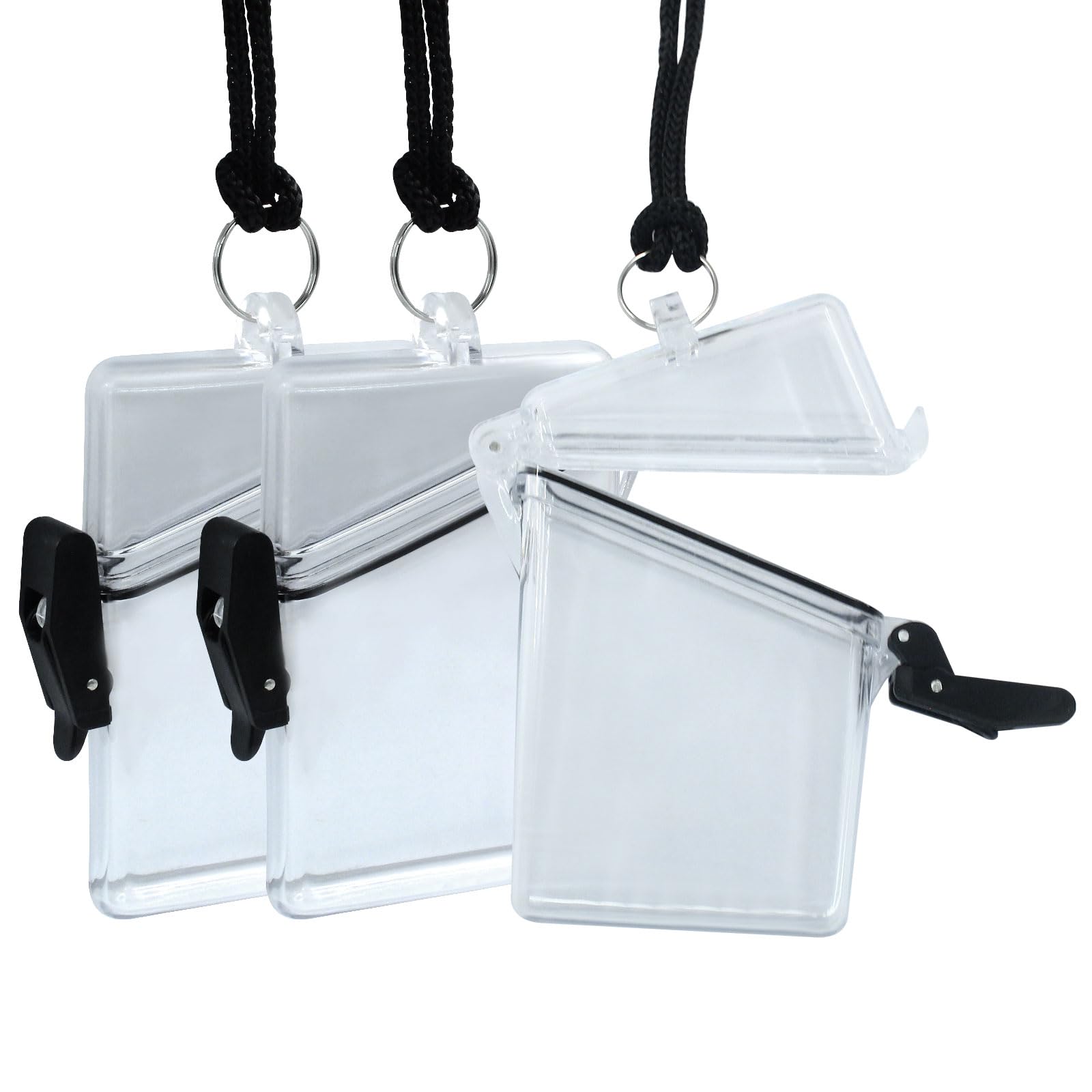 Hitefu 3 Pack Waterproof Badge Holder, Clear ID Card Holder with Lanyard, Durable Sports Case, Heavy Duty Locker Dry Box for Outdoor Activities
