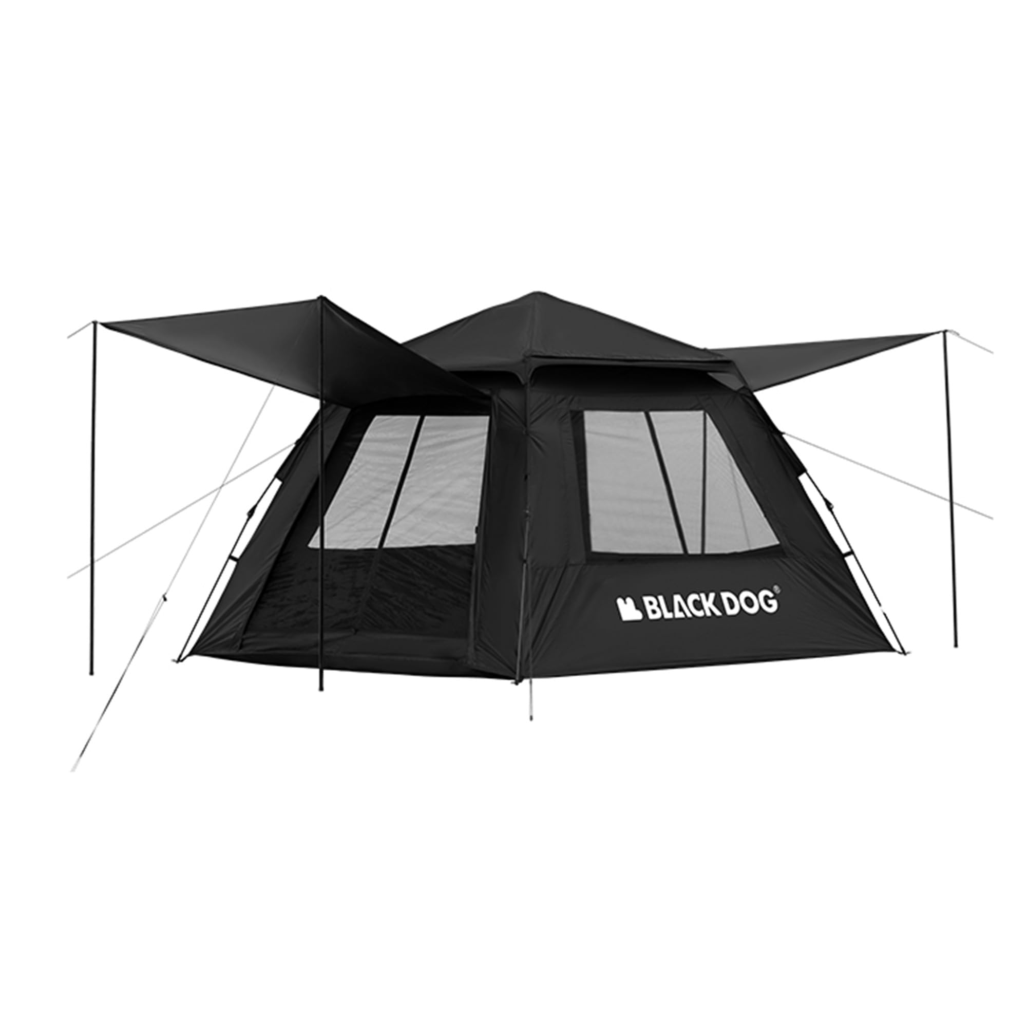 Blackdog Pop Up Tent Black Vinyl 2-4 Person Opens Three Seconds Sun Protection Bu99.99% Pu3000mm+ Wind-Resistant Frame Mesh Window Wild Camping Backpacking Beach Family