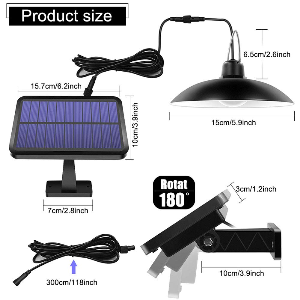 Lampada solare, 16 LED Telecomando per tettoia solare Lampada da esterno a sospensione solare per interni, Luci di sicurezza impermeabili per porta d'ingresso, Cortile,Bianca