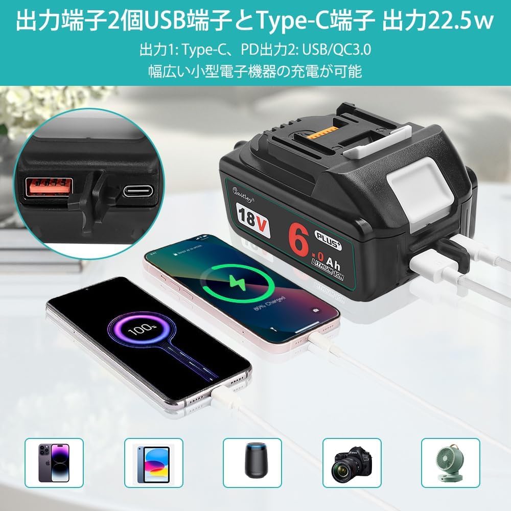 Amazon.co.jp: Waitley マキタ互換18V バッテリー 実容量6000mAh 全新 