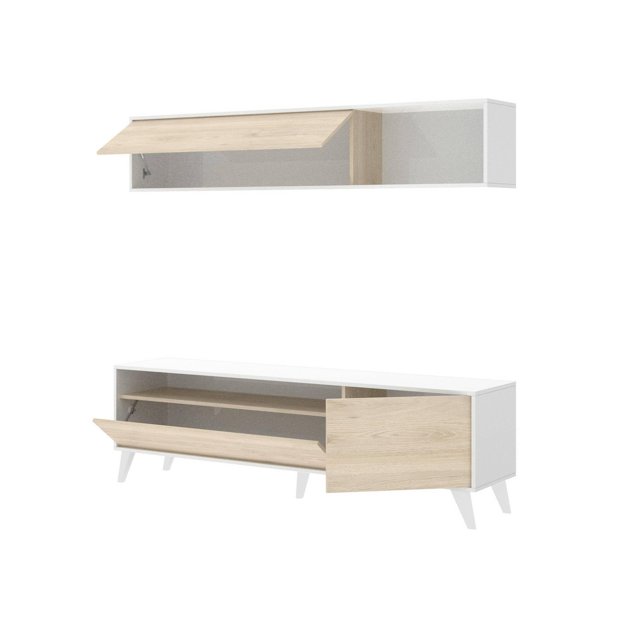 Dmora - Parete attrezzata Tambo, Composizione soggiorno, Mobile salotto multiuso, Armadio porta TV, 180x41 h180 cm, Bianco e Rovere