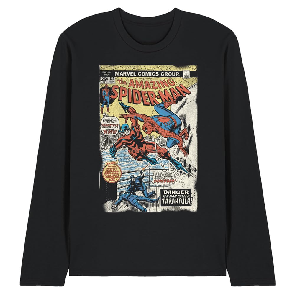 Marvel Men's Black Spiderman Retro Tarantula Cover Long Sleeve T Shir in Size XL, Sports Direct