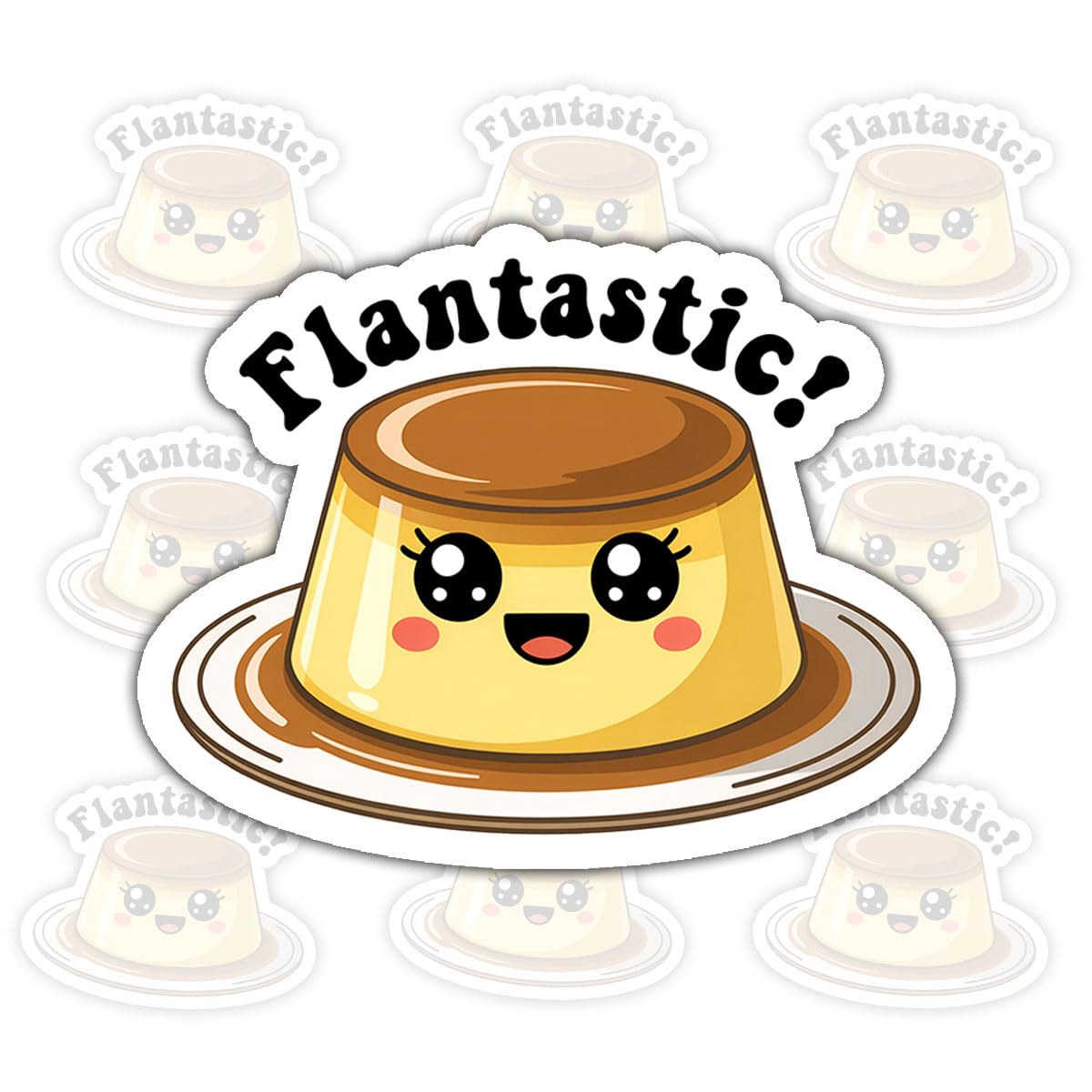Photo 1 of (3 Pcs) Flantastic Sticker – Funny Flan Quote Vinyl Decal Waterproof for Laptop, Water Bottle, Tumbler, Car – Gift for Food Lovers, Flan Fans, Dessert Enthusiasts 3 Inches