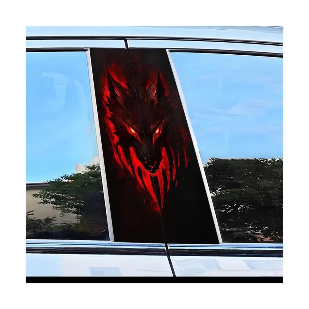 Dabhuoc One Color Car Parts 2 Pcs Car Center Pillar Protection Stickers Wolf Head Pattern Scratch Resistant Film