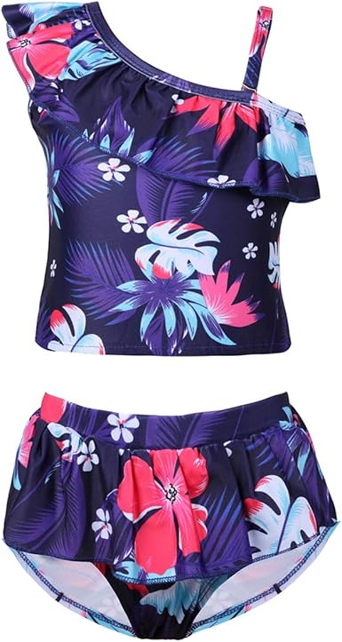 Coralup - Traje de baño Hawaiano de Dos Piezas para niñas, Navy