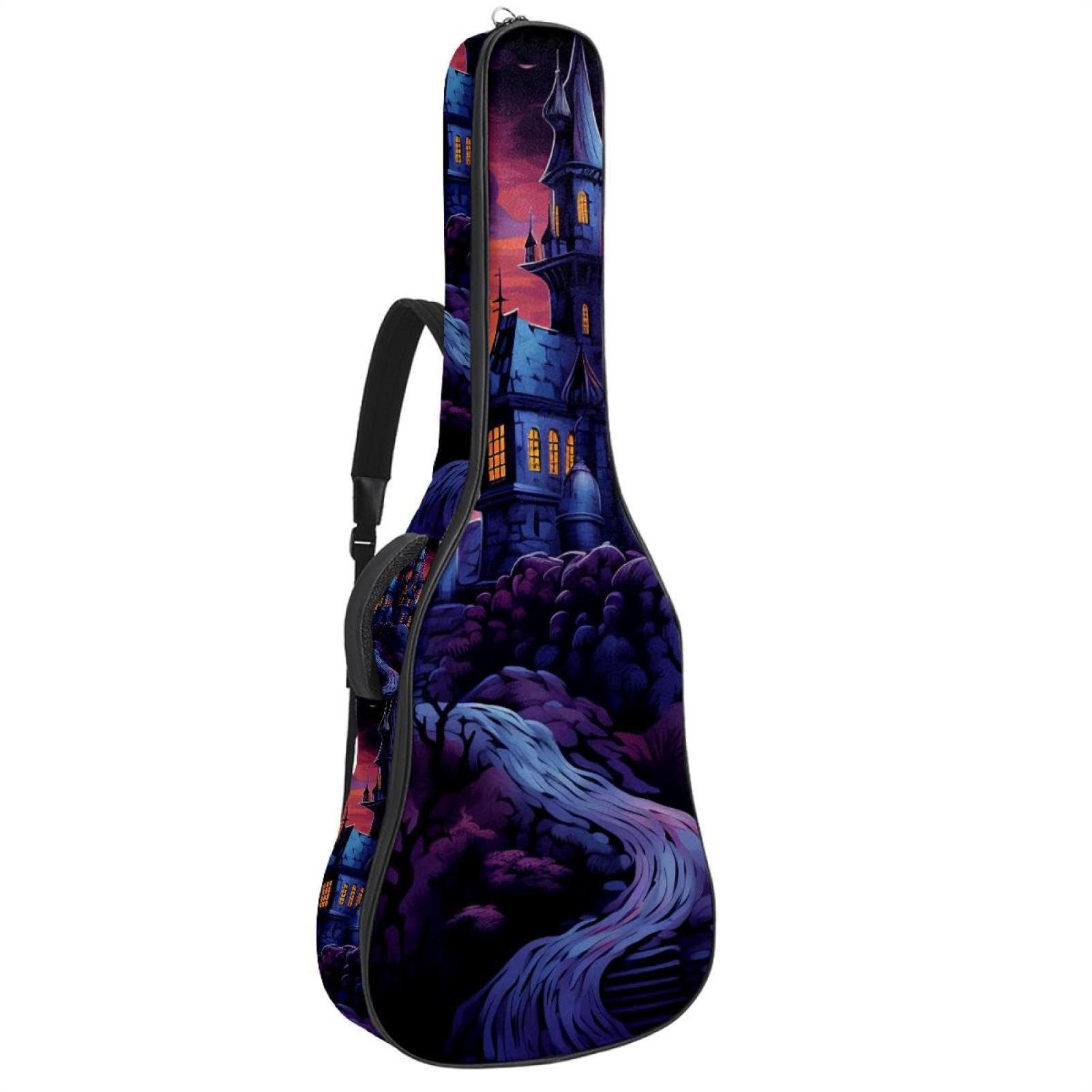 Tasche für Bassgitarre mit Halloween-Schlossdekor 25, Tasche für Akustikgitarre, 101,6 cm (40 Zoll) E-Gitarrenkoffer, wasserdichte Oxford-E-Gitarre, Gigbag für akustische Konzertgitarre, Ukulele,