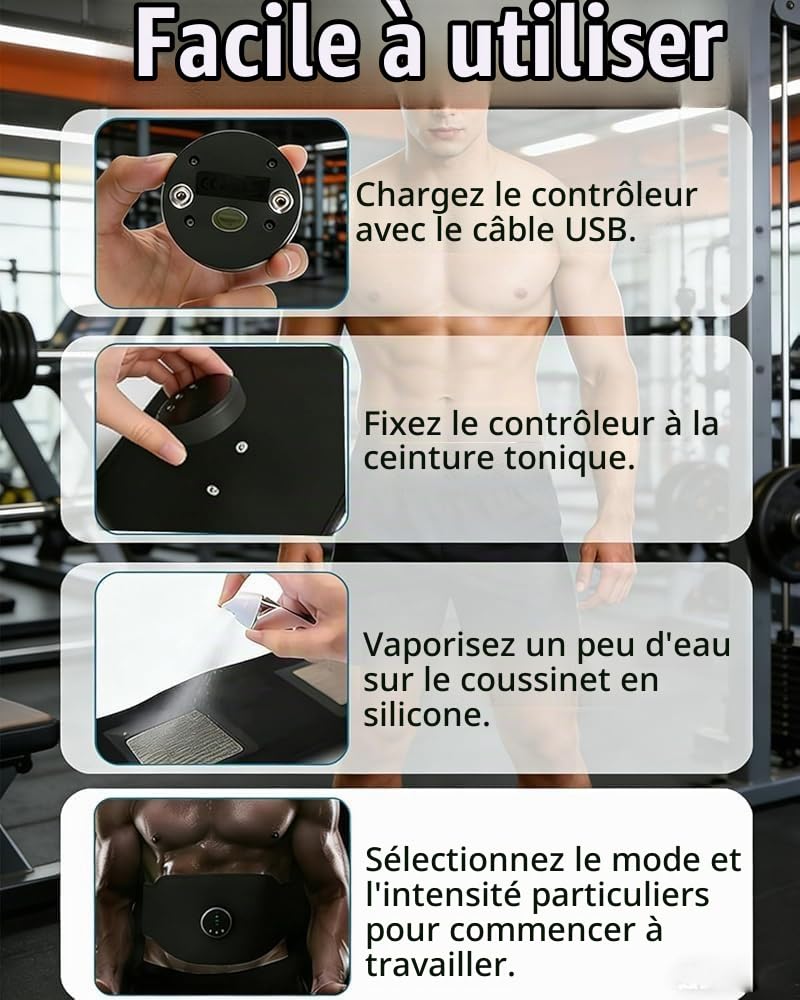 Ceinture abdominale Next Gen Ultra Muscle Fitness, ceinture de tonification réglable, 12 modes et 19 niveaux d'intensité, raffermissement musculaire, équipement d'entraînement de renforcement pour les