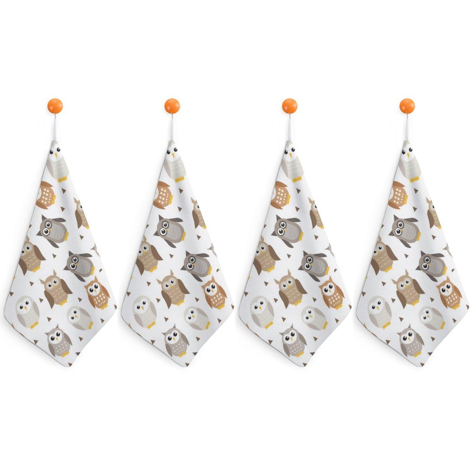 LEDFCVSU 4 Piece Hanging Hand Towels, Owl Pattern Small Dry Hand Towel for Kitchen Bathroom