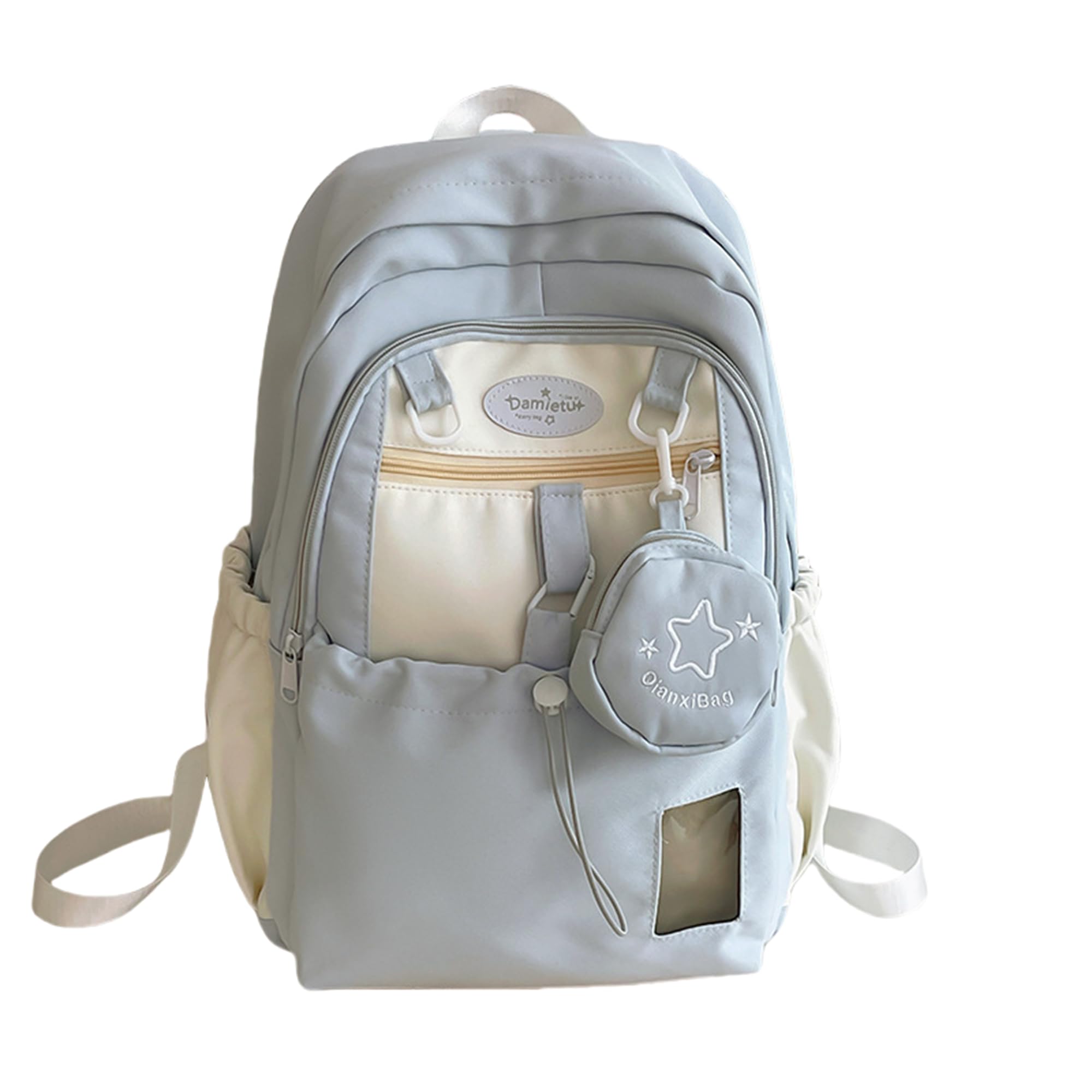 UINSUE Kawaii Backpack Double Shoulder Bag with Cute Star Removable Pouch Small Clear Front Pocket Large Capacity Fits 16" Laptop Dopamine Colors