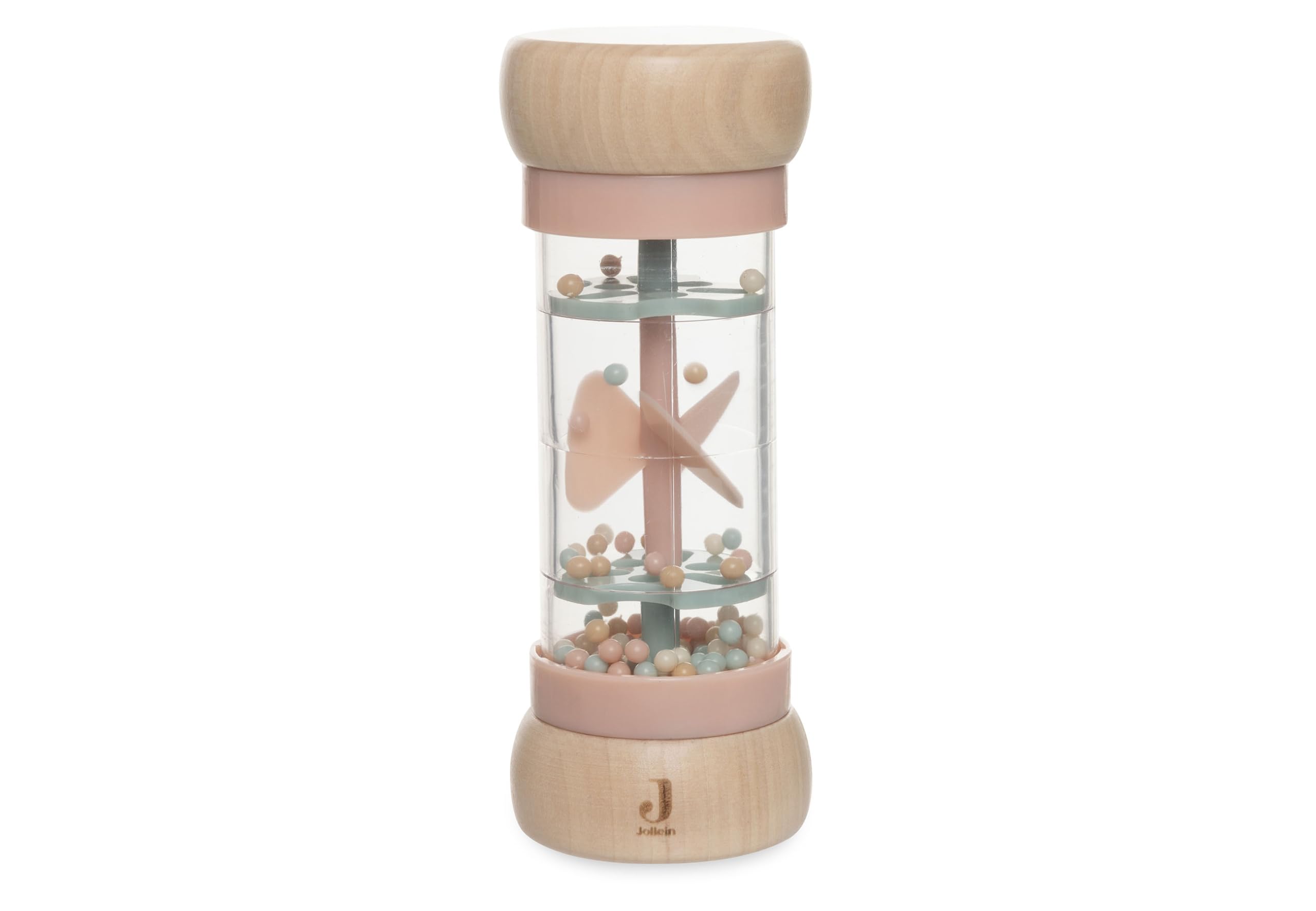 Jollein Rainmaker – Pioggia Magica Giocattolo Sensoriale In Legno Con Sfere Colorate, Per Neonati Da 3 Mesi, Colore Rosa Selvatica/Verde Cenere - 3