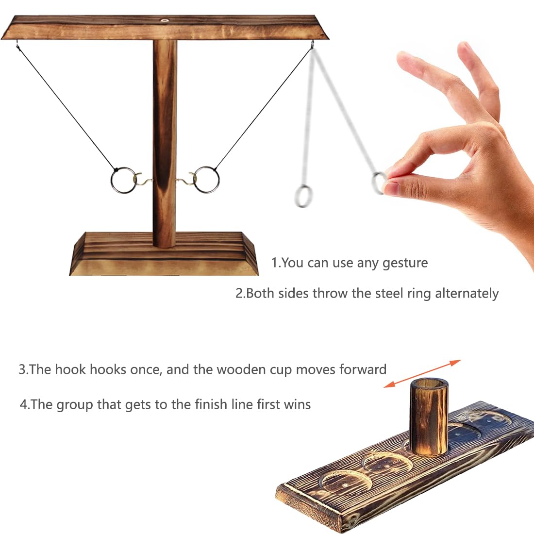 Jeu De Lancer D'Anneaux Crochet En Bois Luxe – Ring Hook Toss Battle, Plateau Table Bois, Jeu Fête Enfants Adultes, Duel Intérieur Extérieur
