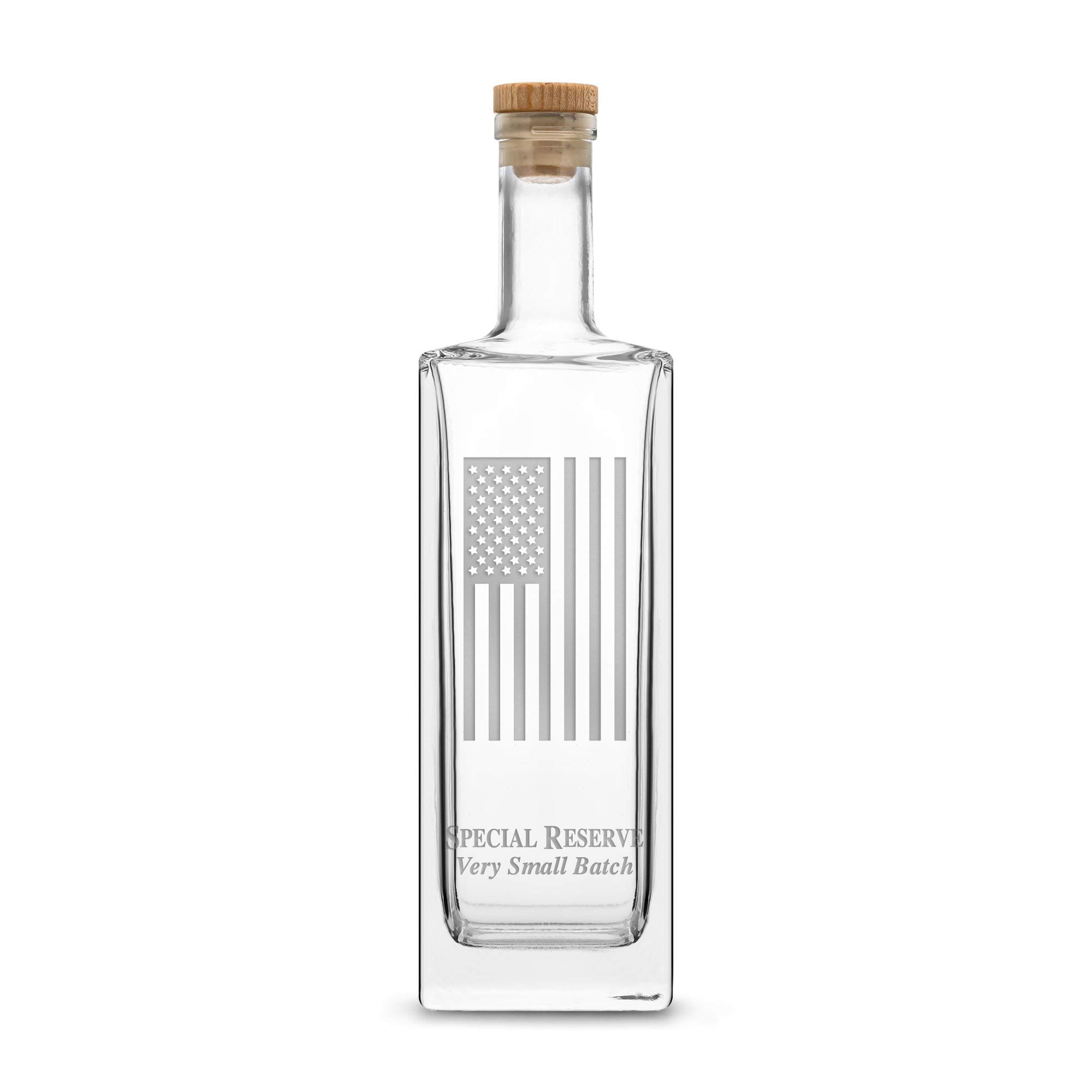 Integrity BottlesVertical American Flag, Premium Liberty Style Liquor Bottle, Handmade, Handblown, Hand Etched Gifts, Sand Carved, 750ml