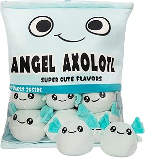 NUKBIL Axolotl Plush Pillow Throw Pillow, Cute Axolotl Plush Toys Doll, Axolotl Stuffed Animal Bag of Axolotl Plushies, Stuffed Axolotl Gift for Kids, Birthday, Christmas, Baby Shower (6 pcs, Blue)