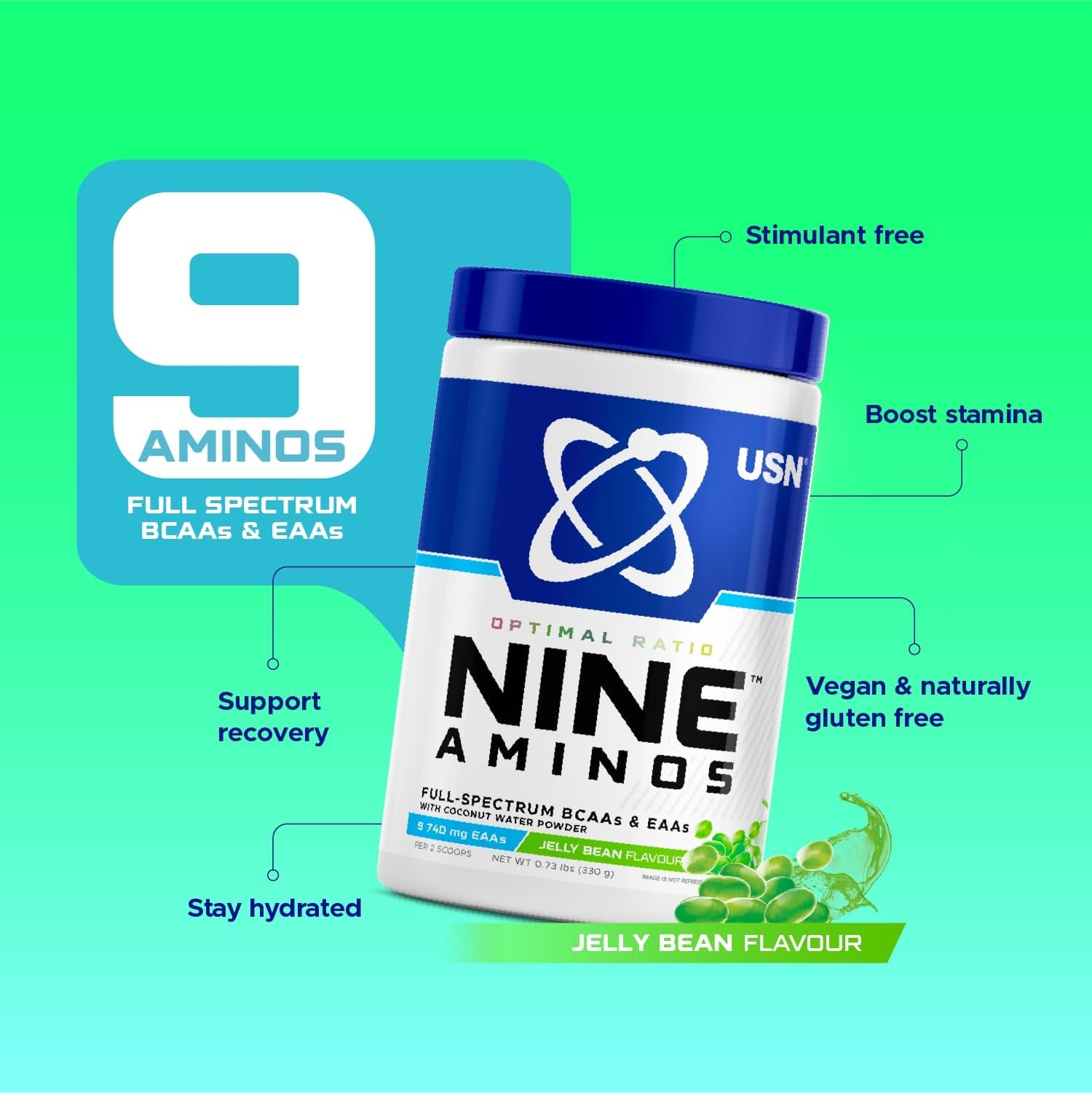 USN Nine Aminos (330g) Caramelos verdes - Aminoácidos - Mezcla de aminoácidos
