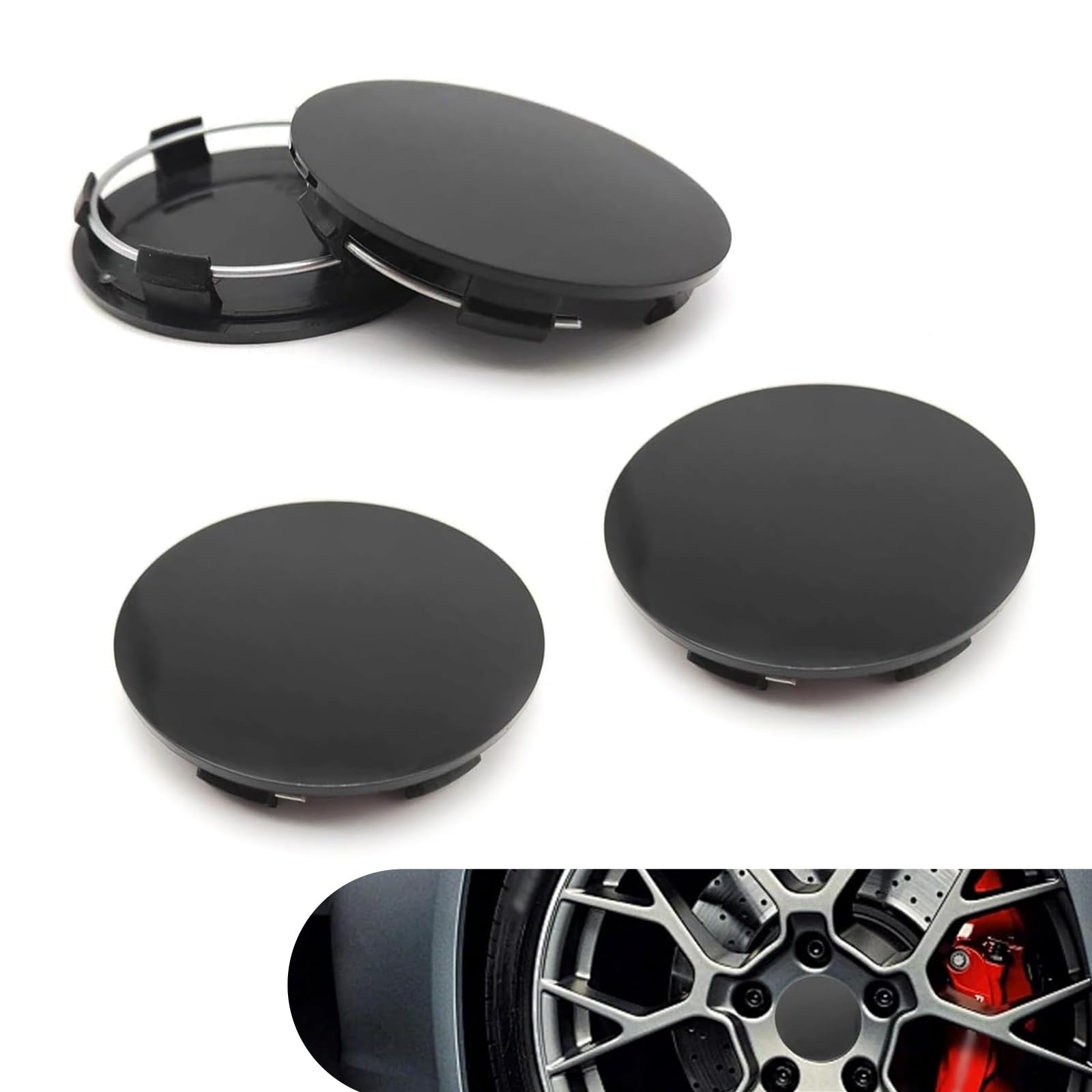 4 PCS Hub Caps, 2.36In Outside 2.2In Inner Diameter Rim Shell, Snap-On Plastic Wheel Center Cover, Suitable for Most Cars (Black)