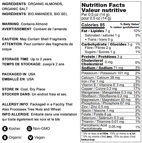 Miniatura 4 de Almendras tostadas secas orgánicas con sal del Himalaya 1 libra sin OMG tostadas al horno nueces enteras ligeramente saladas sin aceite veganas