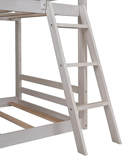 Miniatura 7 de Bellemave Litera individual con tobogán para niños litera de madera con techo marco de litera para casa de juegos cama individual sobre individual