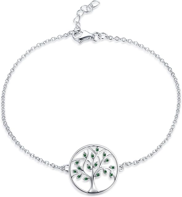 JO WISDOM Women Bracelet,925 Sterling Silver Family Tree of Life Link Bracelet with 3A Cubic Zirconia
