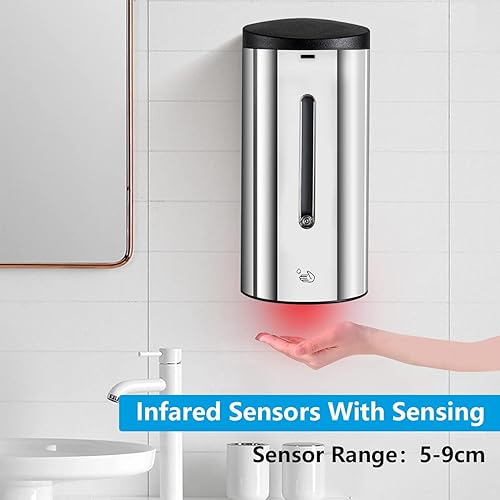 Miniatura 2 de WiseWater Dispensador de jabón sin contacto montado en la pared, dispensador automático de jabón con sensor de movimiento infrarrojo, acero