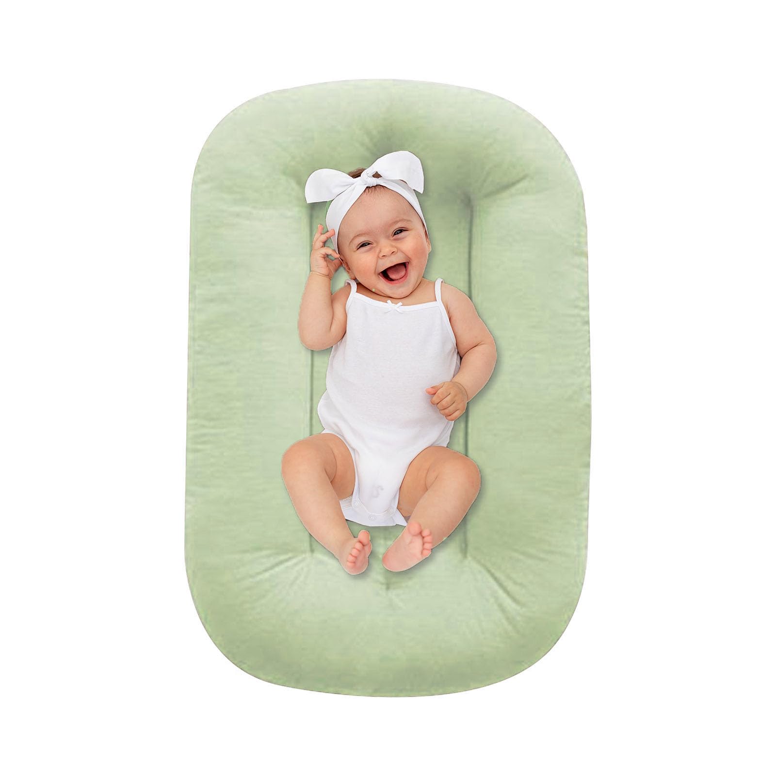 Baby Lounger 0-18 Months, Baby Lounger for Newborn, Soft Organic Cotton Breathable Lounger for Infants (Green Baby Lounger)