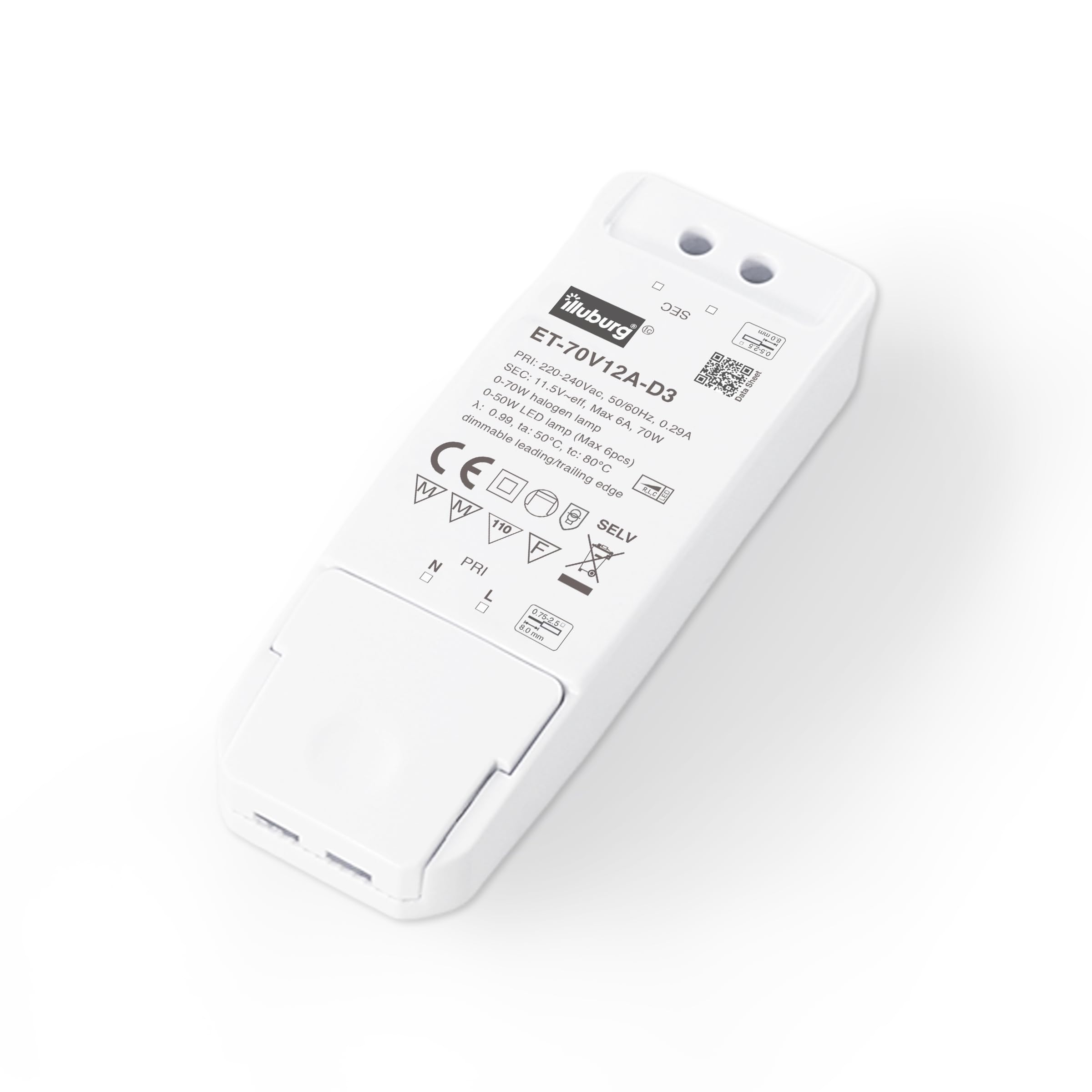 illuburg LED Driver 12V AC Dimmable TRIAC 70W for MR11 MR16 GU4 GU5.3 GY6.35 LED Halogen Power Supply Transformer