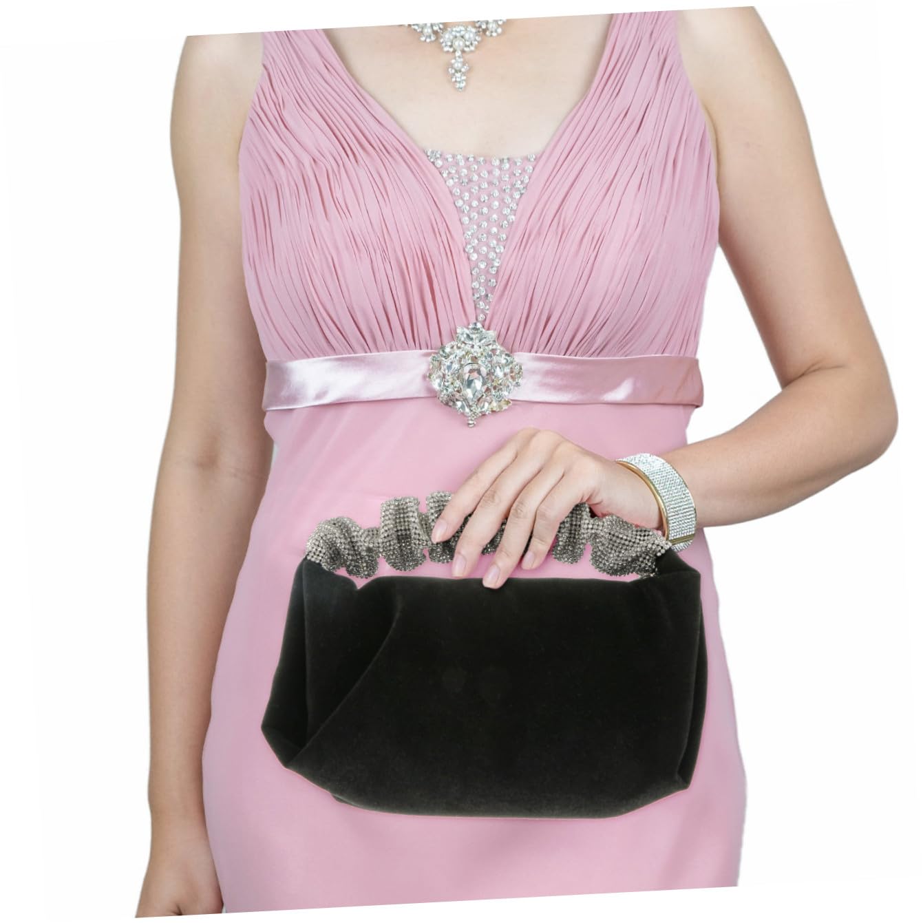 GALPADA Negro Bolso de Terciopelo de Imitación de Gemas Fiesta